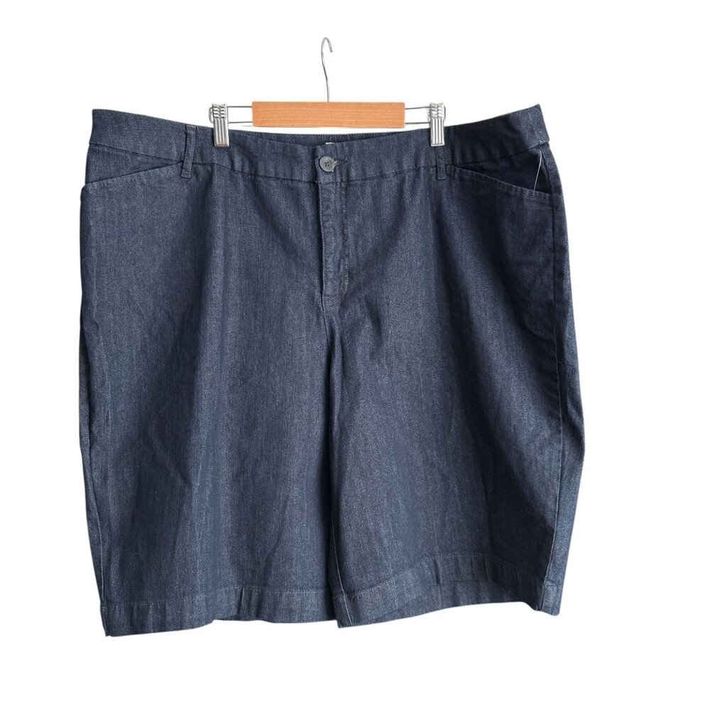 NWT St. Johns Bay Womens Secretly Slender Bermuda Shorts 22W Dark Wash Cotton